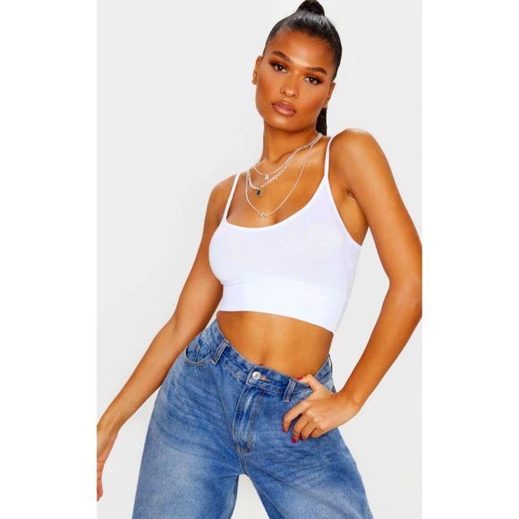 PrettyLittleThing White Jersey Elasticated Bralet | 2 - Picture 1 of 5